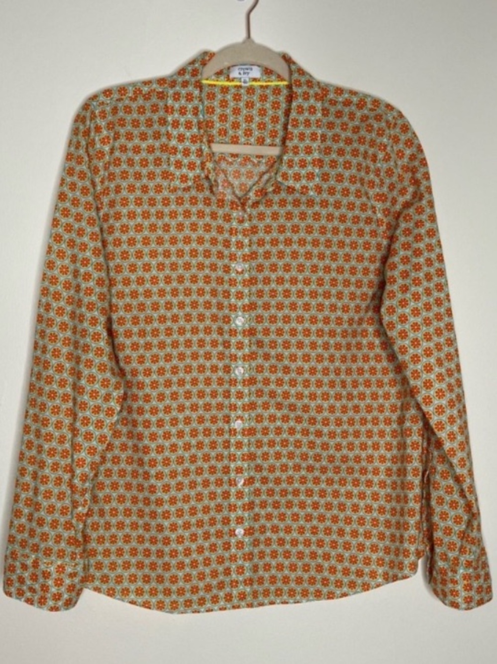 Crown & Ivy orange and turquoise medallion print cotton button down shirt XL